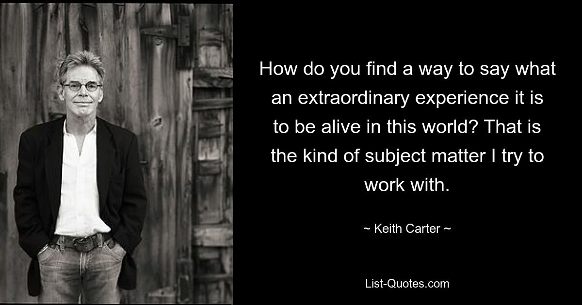 How do you find a way to say what an extraordinary experience it is to be alive in this world? That is the kind of subject matter I try to work with. — © Keith Carter