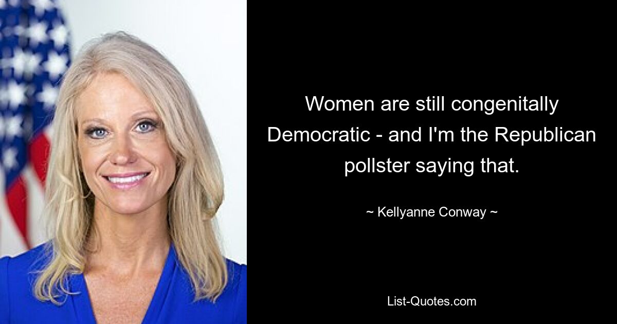 Women are still congenitally Democratic - and I'm the Republican pollster saying that. — © Kellyanne Conway