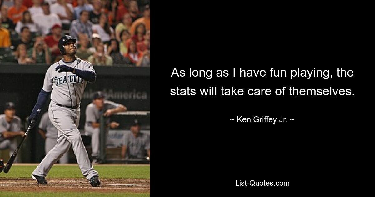 As long as I have fun playing, the stats will take care of themselves. — © Ken Griffey, Jr.