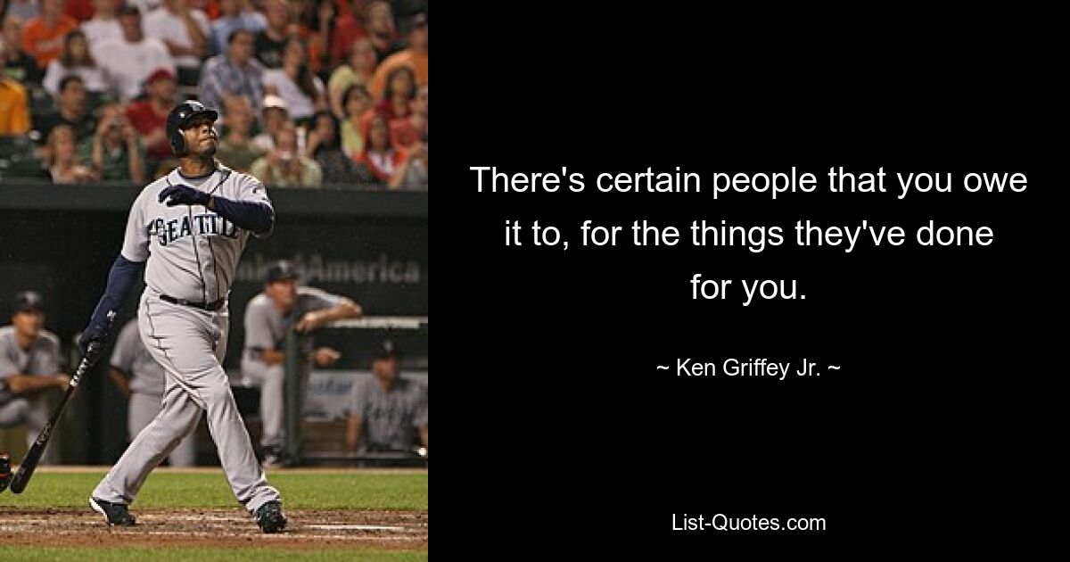 There's certain people that you owe it to, for the things they've done for you. — © Ken Griffey Jr.