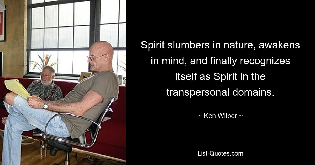 Spirit slumbers in nature, awakens in mind, and finally recognizes itself as Spirit in the transpersonal domains. — © Ken Wilber