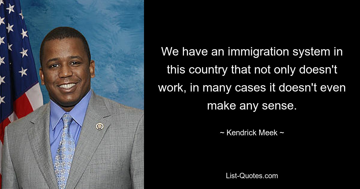 We have an immigration system in this country that not only doesn't work, in many cases it doesn't even make any sense. — © Kendrick Meek