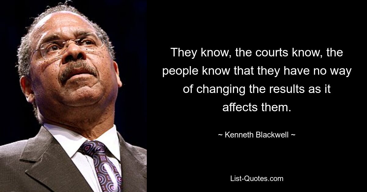 They know, the courts know, the people know that they have no way of changing the results as it affects them. — © Kenneth Blackwell