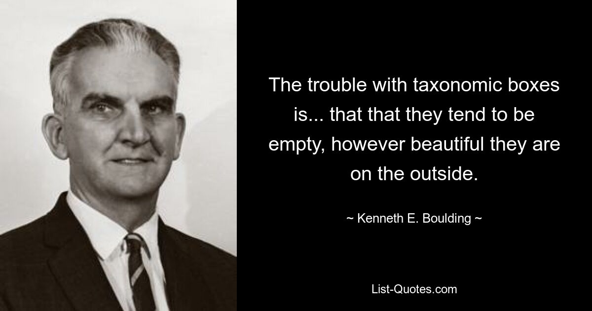 The trouble with taxonomic boxes is... that that they tend to be empty, however beautiful they are on the outside. — © Kenneth E. Boulding