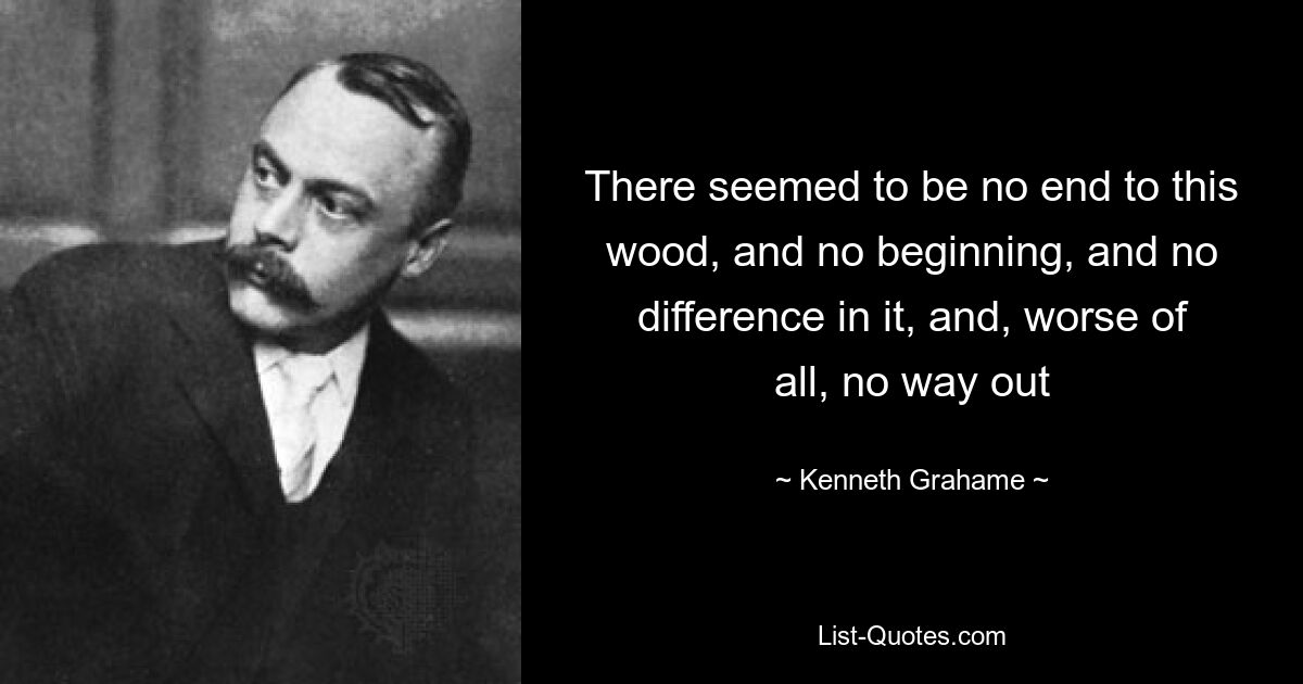 There seemed to be no end to this wood, and no beginning, and no difference in it, and, worse of all, no way out — © Kenneth Grahame