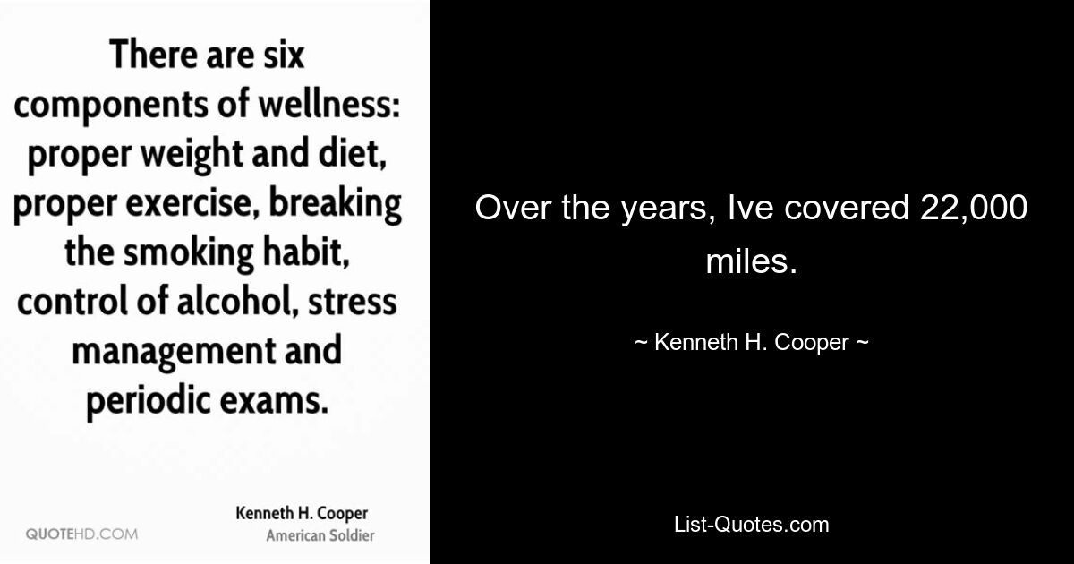 Over the years, Ive covered 22,000 miles. — © Kenneth H. Cooper