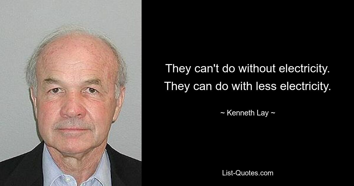 They can't do without electricity. They can do with less electricity. — © Kenneth Lay