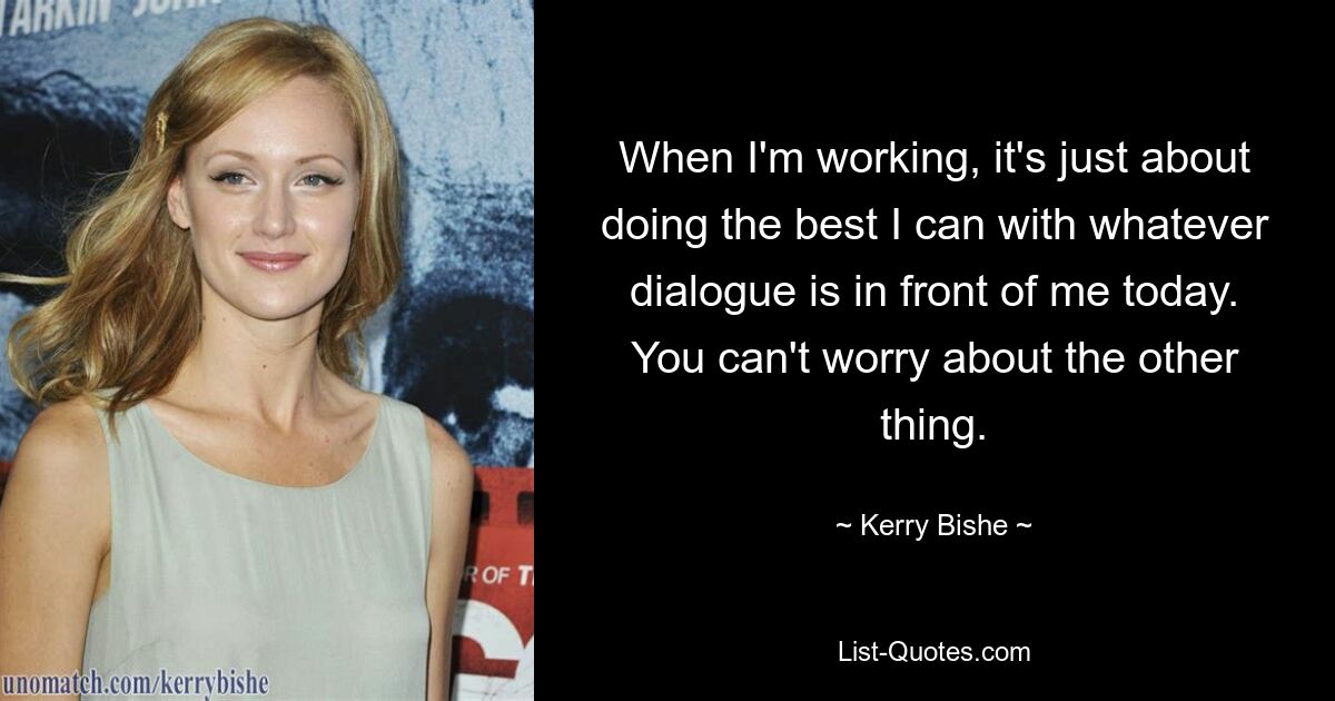 When I'm working, it's just about doing the best I can with whatever dialogue is in front of me today. You can't worry about the other thing. — © Kerry Bishe