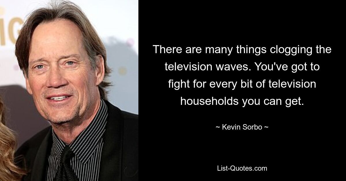 There are many things clogging the television waves. You've got to fight for every bit of television households you can get. — © Kevin Sorbo