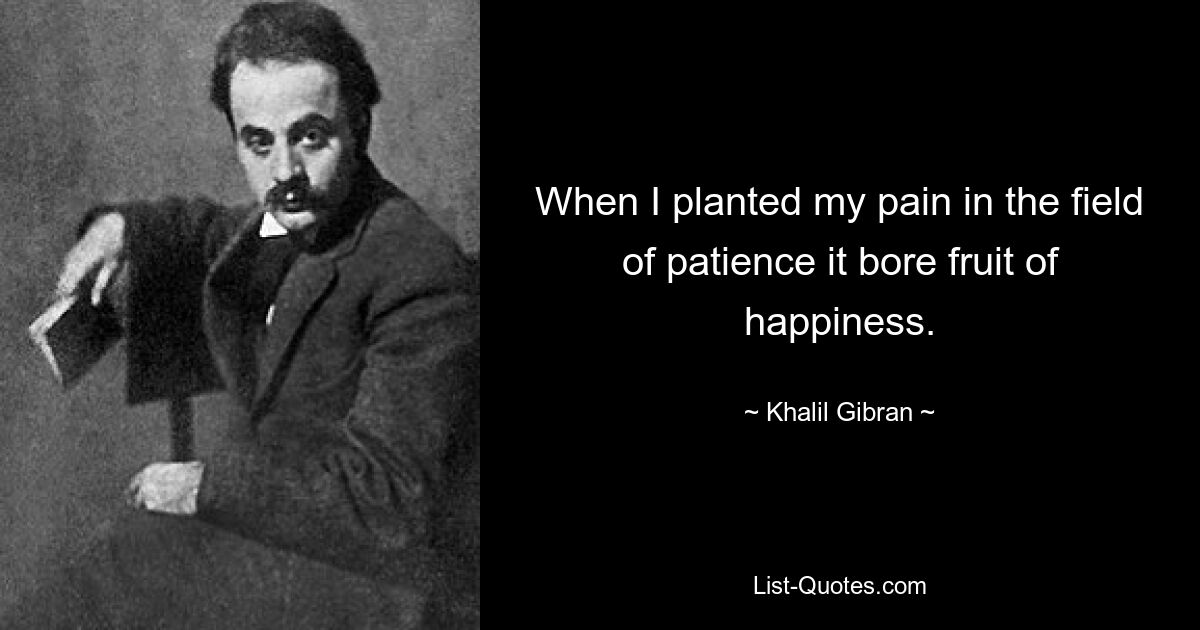 When I planted my pain in the field of patience it bore fruit of happiness. — © Khalil Gibran