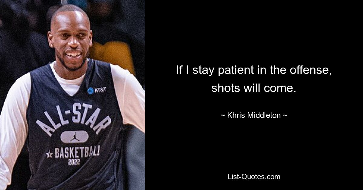 If I stay patient in the offense, shots will come. — © Khris Middleton