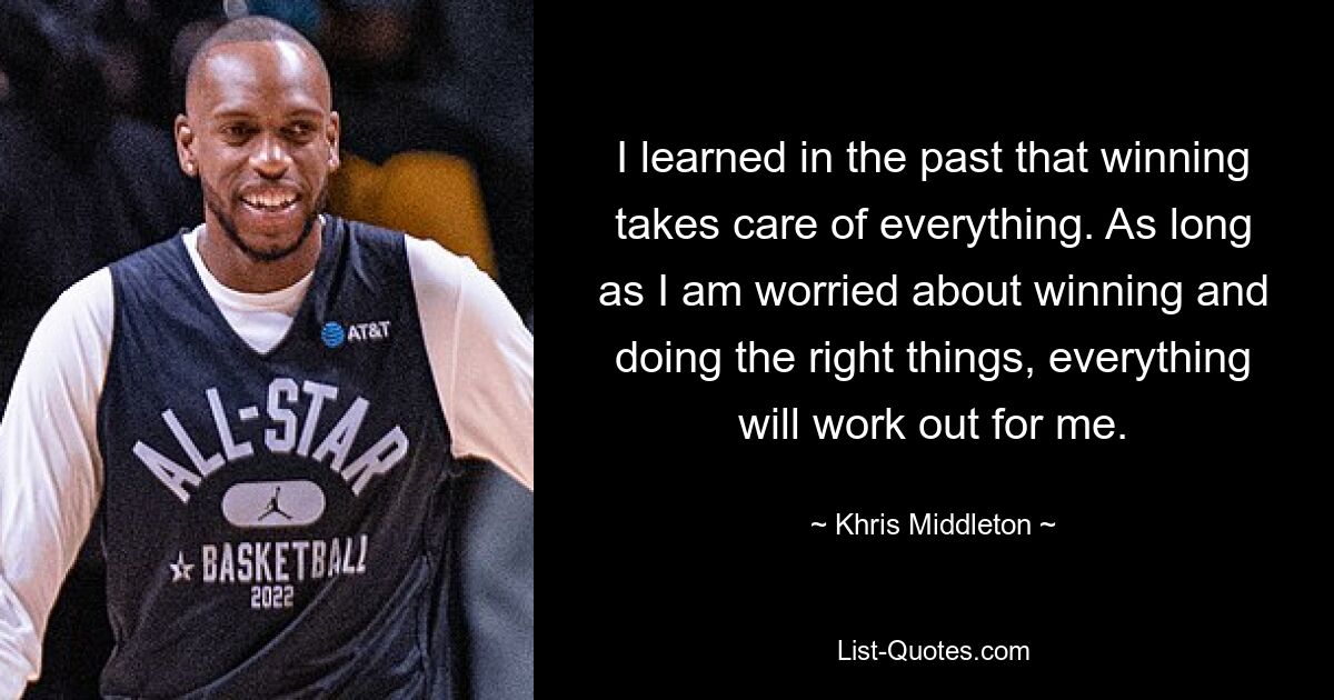 I learned in the past that winning takes care of everything. As long as I am worried about winning and doing the right things, everything will work out for me. — © Khris Middleton