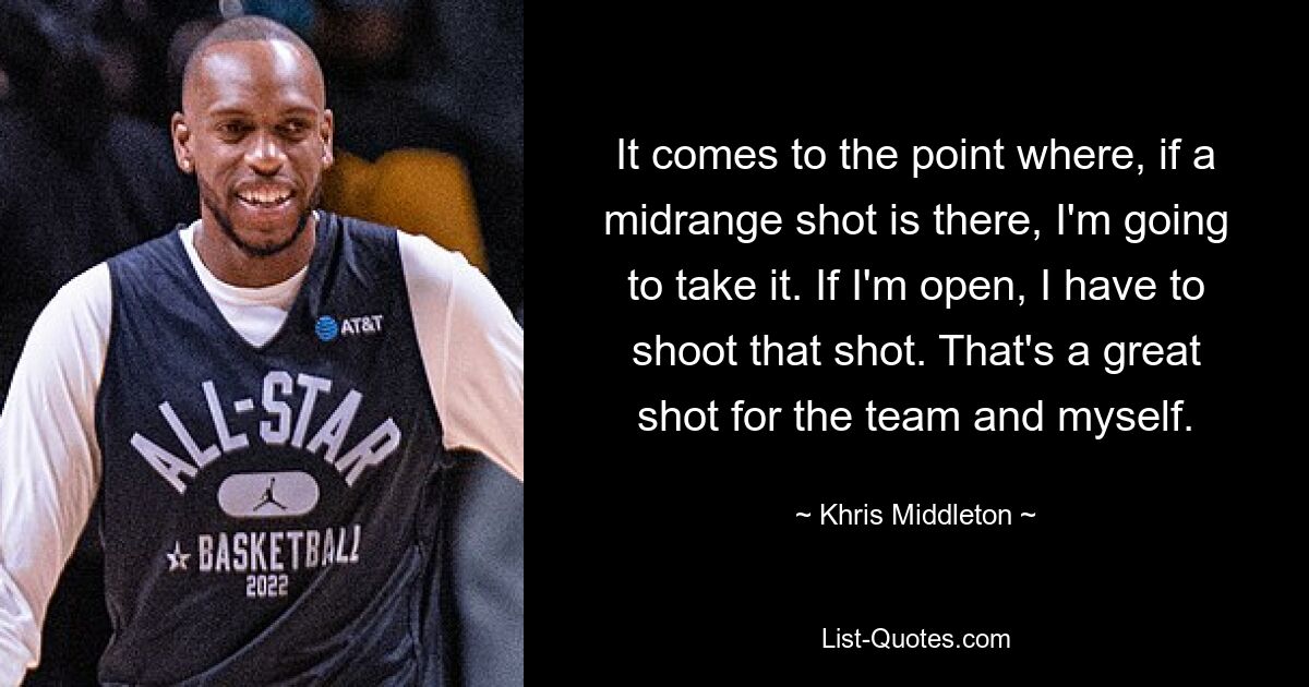 It comes to the point where, if a midrange shot is there, I'm going to take it. If I'm open, I have to shoot that shot. That's a great shot for the team and myself. — © Khris Middleton