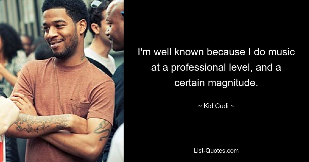 I'm well known because I do music at a professional level, and a certain magnitude. — © Kid Cudi