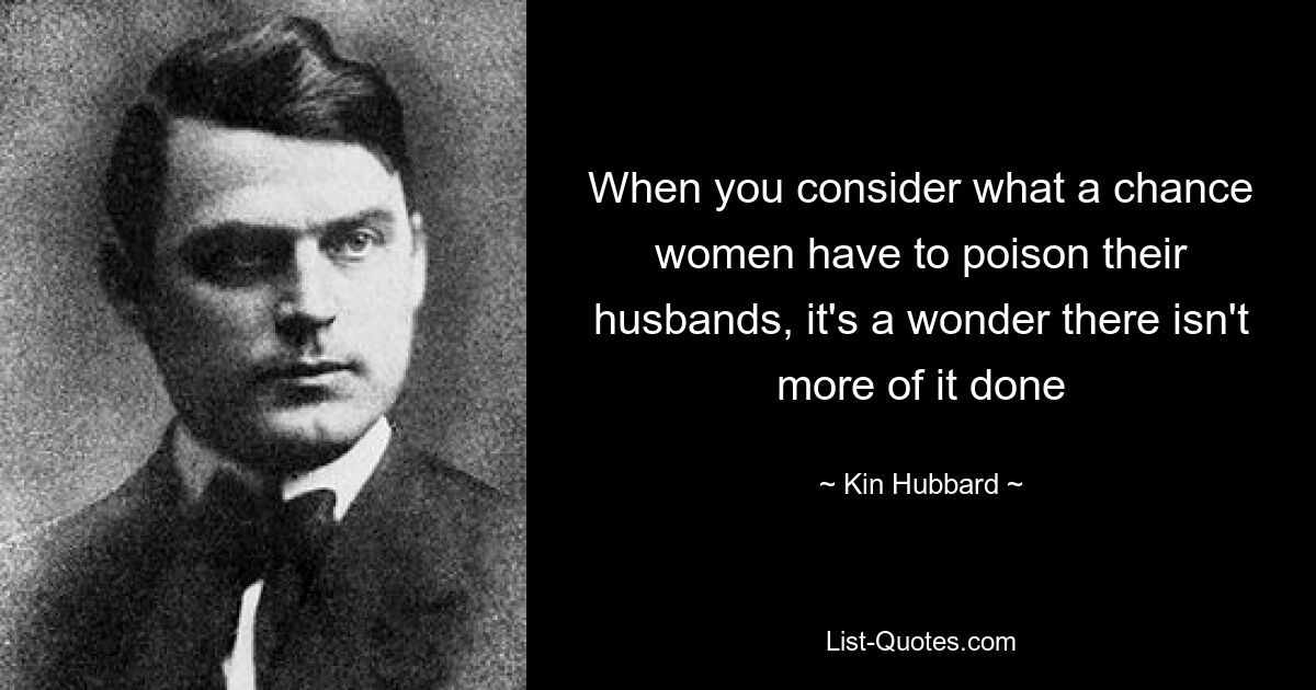 When you consider what a chance women have to poison their husbands, it's a wonder there isn't more of it done — © Kin Hubbard