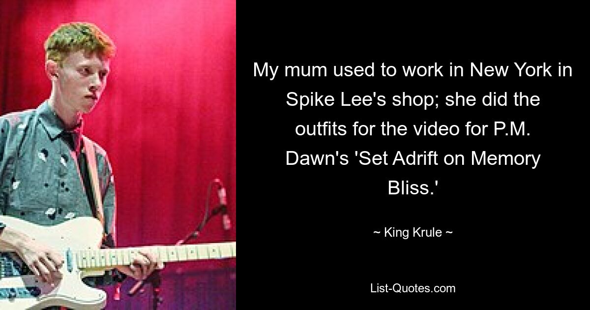 My mum used to work in New York in Spike Lee's shop; she did the outfits for the video for P.M. Dawn's 'Set Adrift on Memory Bliss.' — © King Krule