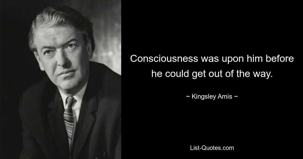 Consciousness was upon him before he could get out of the way. — © Kingsley Amis