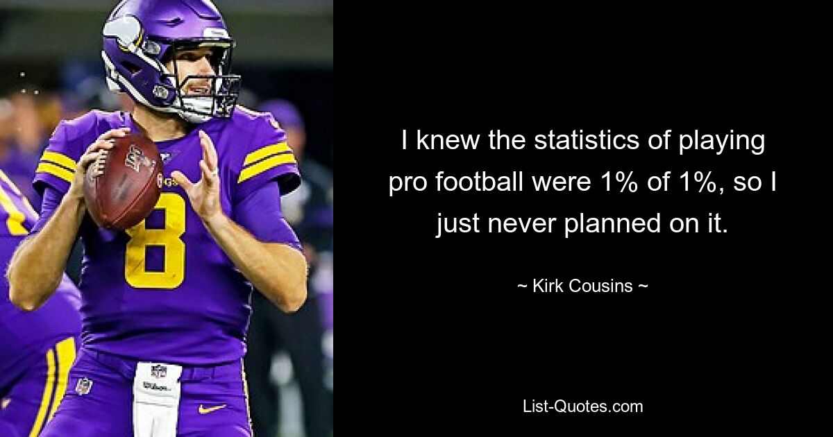 I knew the statistics of playing pro football were 1% of 1%, so I just never planned on it. — © Kirk Cousins