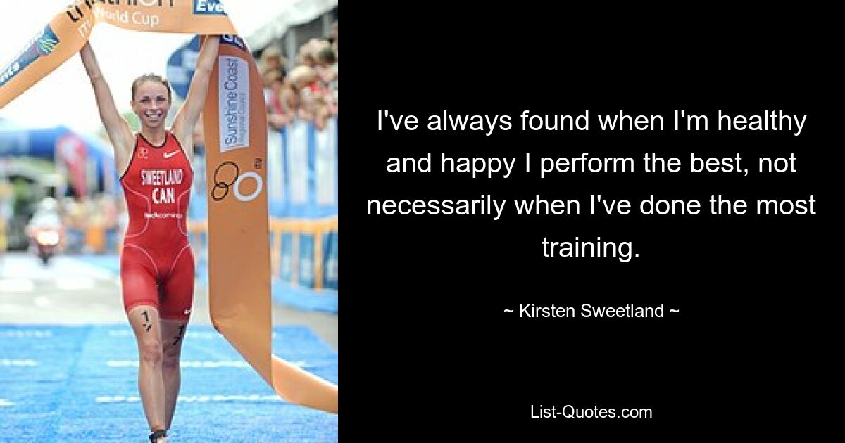 I've always found when I'm healthy and happy I perform the best, not necessarily when I've done the most training. — © Kirsten Sweetland