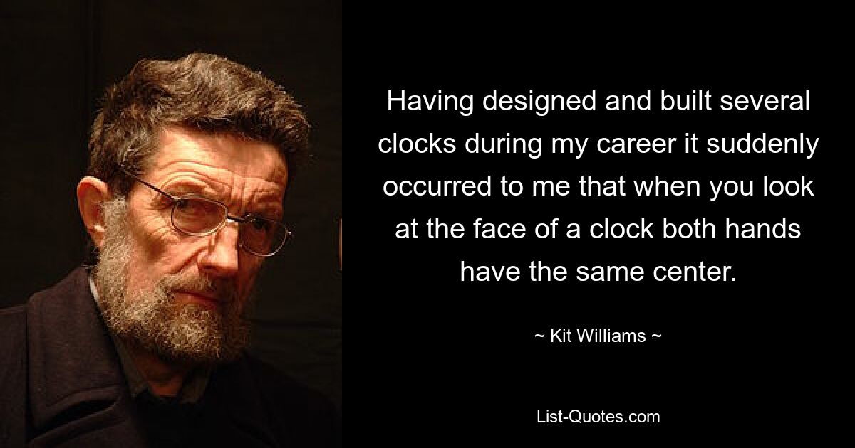 Having designed and built several clocks during my career it suddenly occurred to me that when you look at the face of a clock both hands have the same center. — © Kit Williams