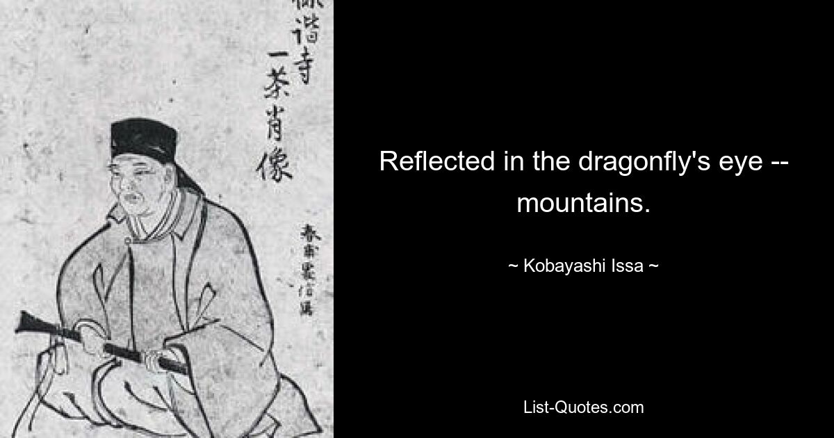 Reflected in the dragonfly's eye -- mountains. — © Kobayashi Issa