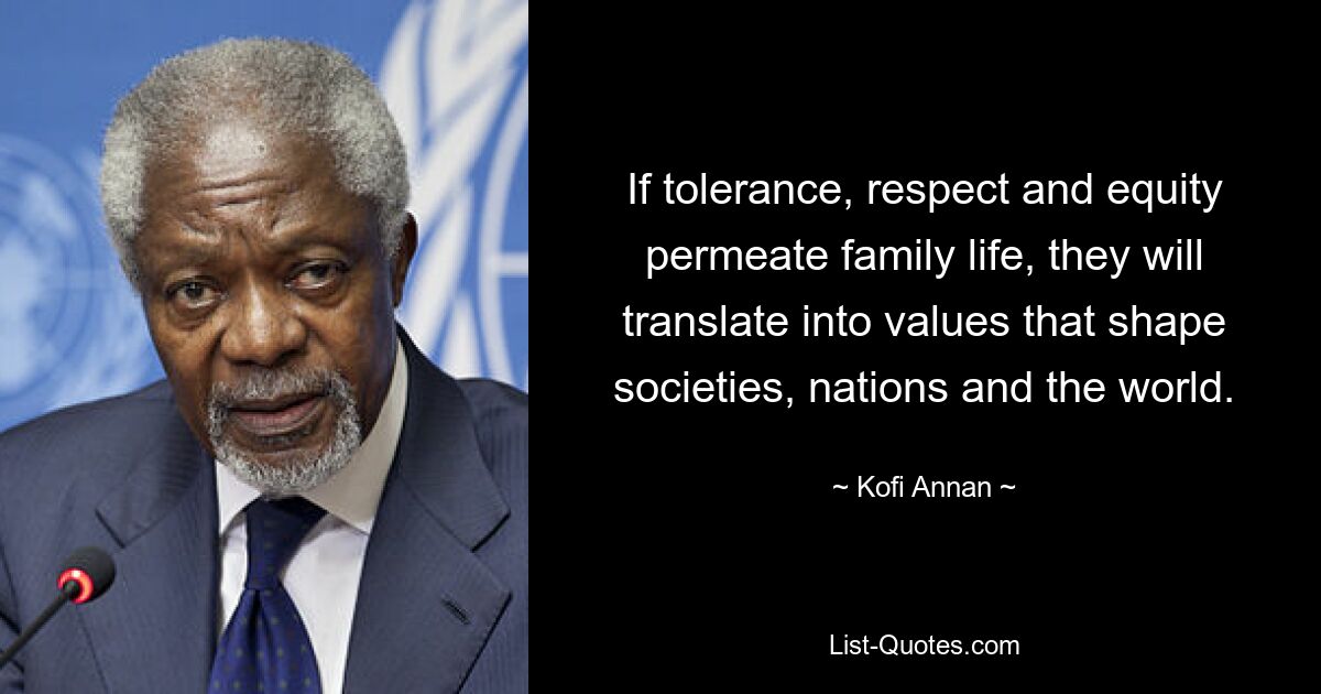 If tolerance, respect and equity permeate family life, they will translate into values that shape societies, nations and the world. — © Kofi Annan