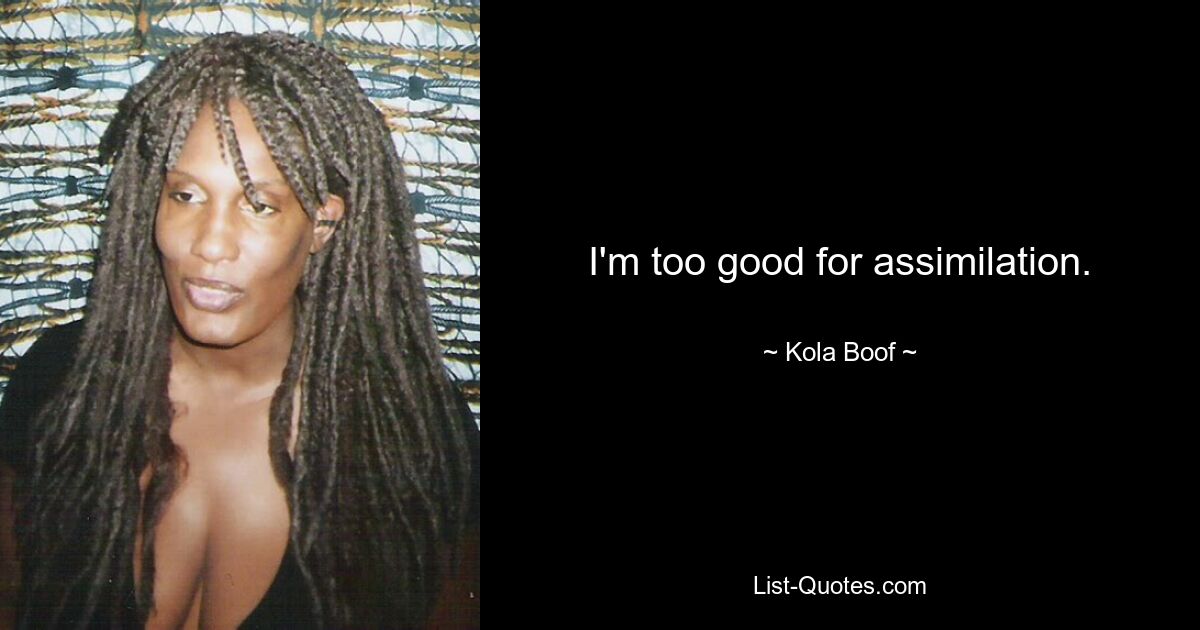 I'm too good for assimilation. — © Kola Boof