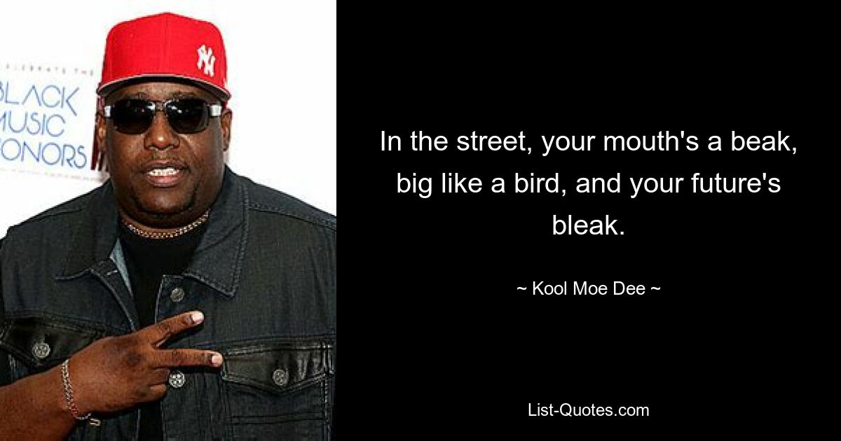 In the street, your mouth's a beak, big like a bird, and your future's bleak. — © Kool Moe Dee