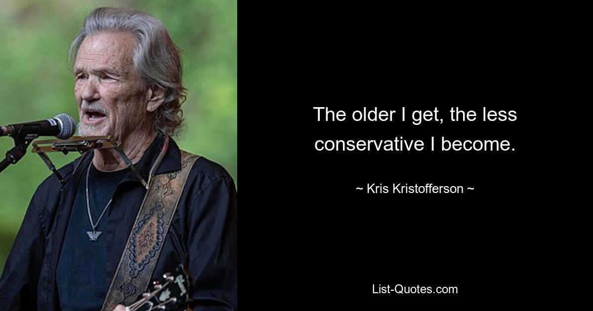 The older I get, the less conservative I become. — © Kris Kristofferson