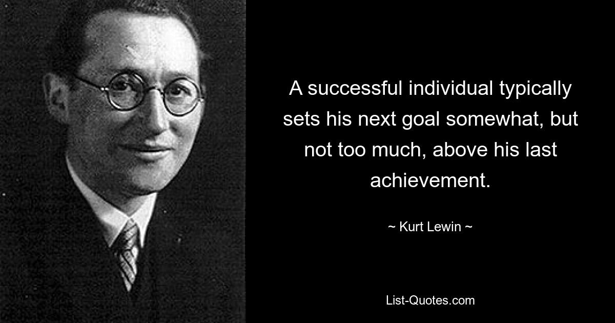 A successful individual typically sets his next goal somewhat, but not too much, above his last achievement. — © Kurt Lewin