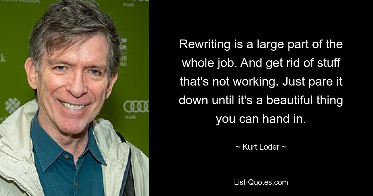 Rewriting is a large part of the whole job. And get rid of stuff that's not working. Just pare it down until it's a beautiful thing you can hand in. — © Kurt Loder