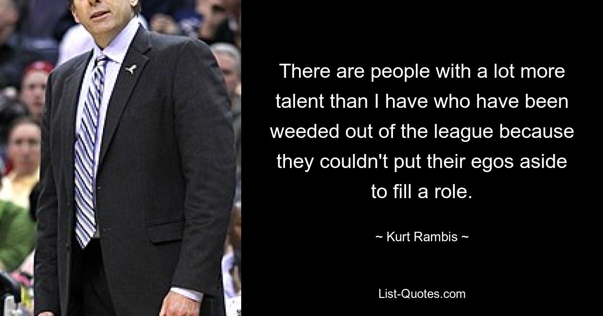 There are people with a lot more talent than I have who have been weeded out of the league because they couldn't put their egos aside to fill a role. — © Kurt Rambis