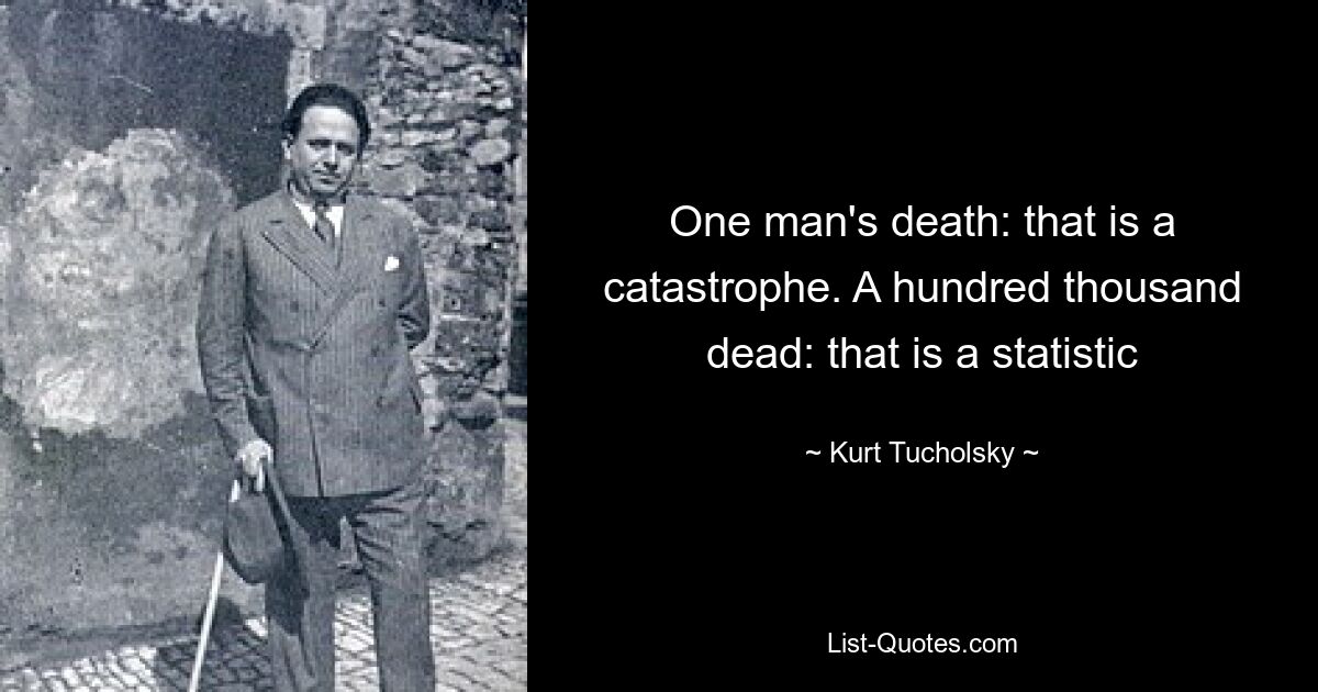 One man's death: that is a catastrophe. A hundred thousand dead: that is a statistic — © Kurt Tucholsky