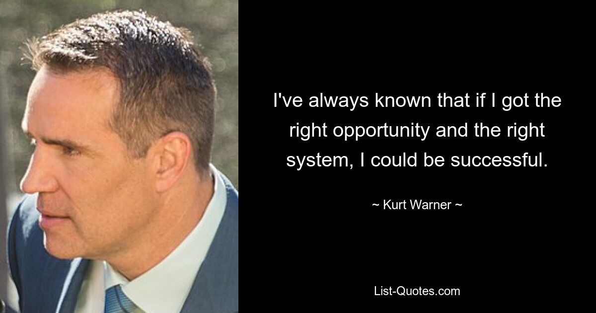 I've always known that if I got the right opportunity and the right system, I could be successful. — © Kurt Warner