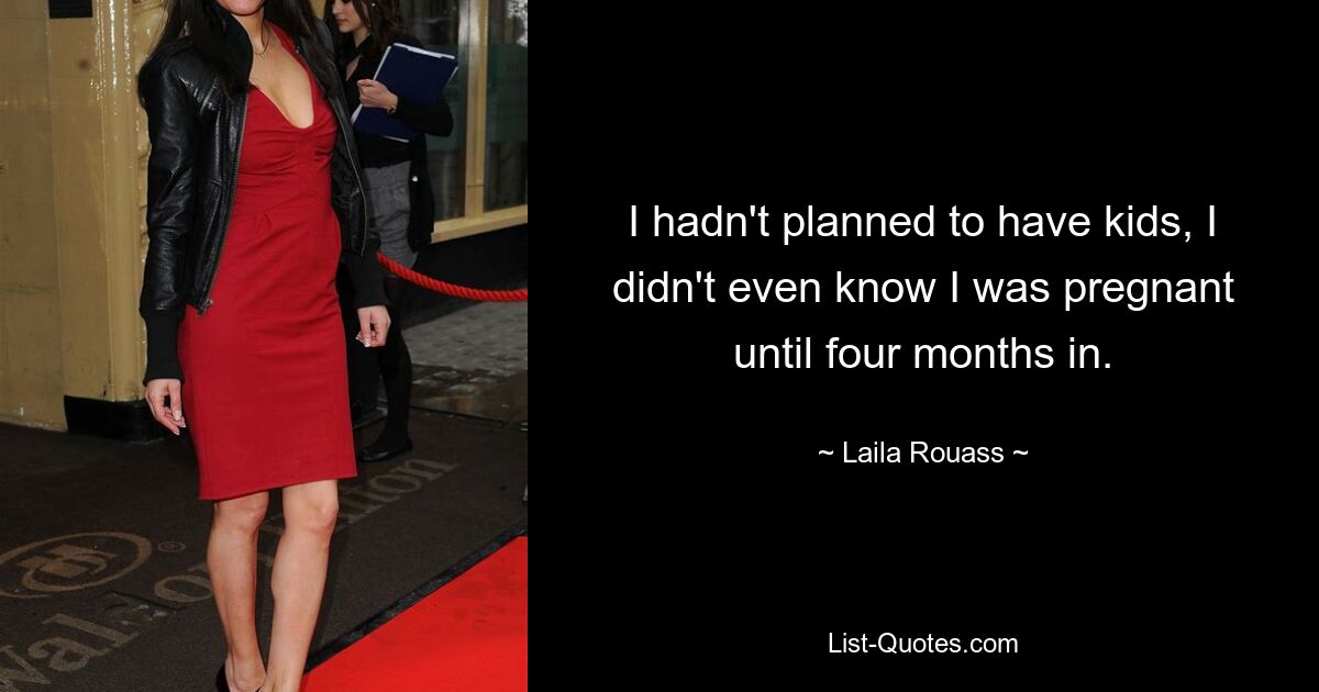 I hadn't planned to have kids, I didn't even know I was pregnant until four months in. — © Laila Rouass