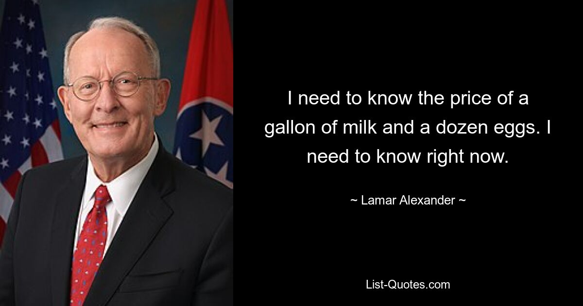 I need to know the price of a gallon of milk and a dozen eggs. I need to know right now. — © Lamar Alexander