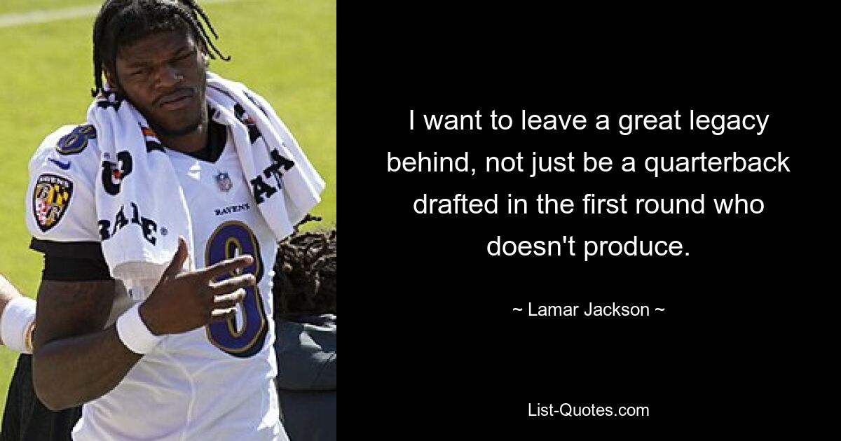 I want to leave a great legacy behind, not just be a quarterback drafted in the first round who doesn't produce. — © Lamar Jackson