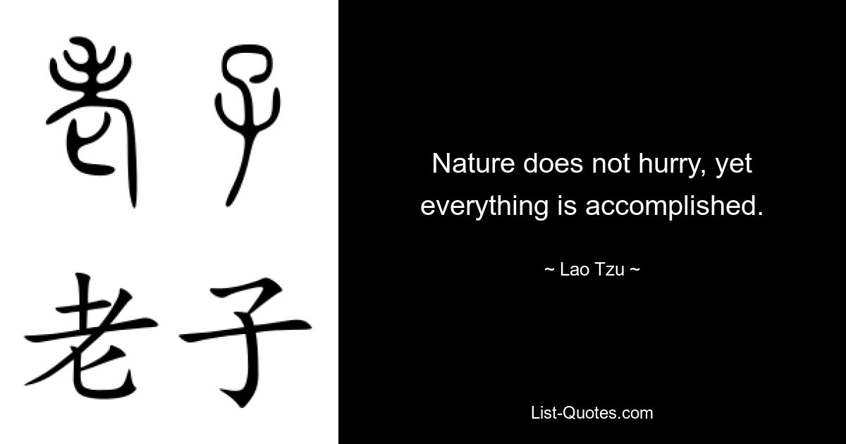 Nature does not hurry, yet everything is accomplished. — © Lao Tzu