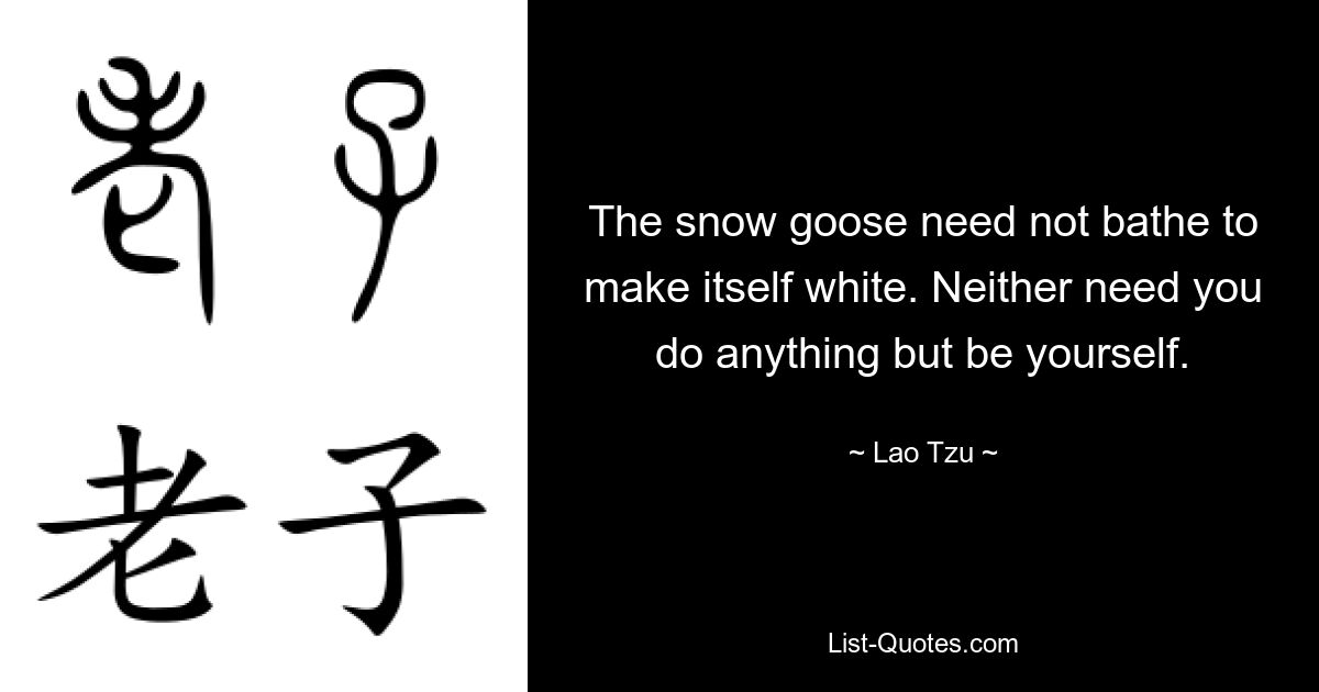 The snow goose need not bathe to make itself white. Neither need you do anything but be yourself. — © Lao Tzu