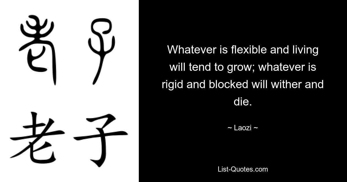 Whatever is flexible and living will tend to grow; whatever is rigid and blocked will wither and die. — © Laozi