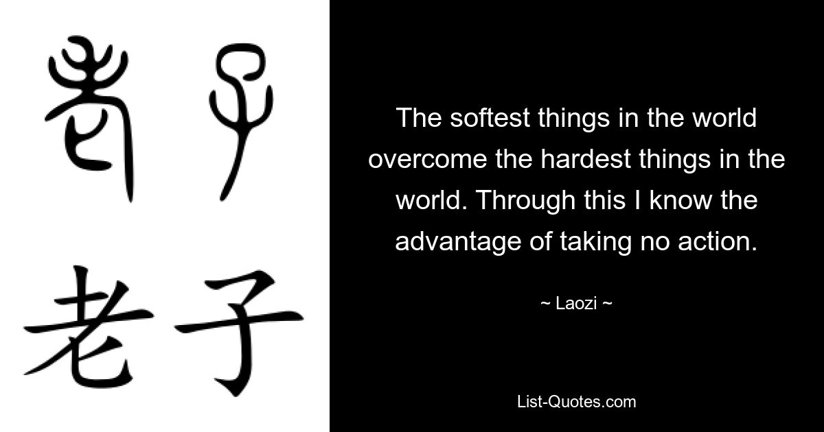 The softest things in the world overcome the hardest things in the world. Through this I know the advantage of taking no action. — © Laozi