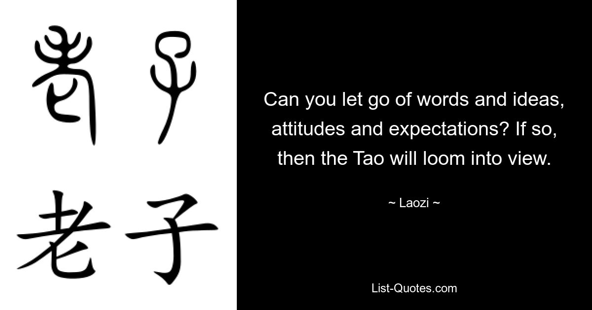 Can you let go of words and ideas, attitudes and expectations? If so, then the Tao will loom into view. — © Laozi