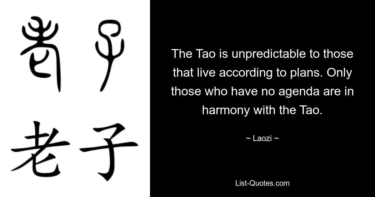 The Tao is unpredictable to those that live according to plans. Only those who have no agenda are in harmony with the Tao. — © Laozi