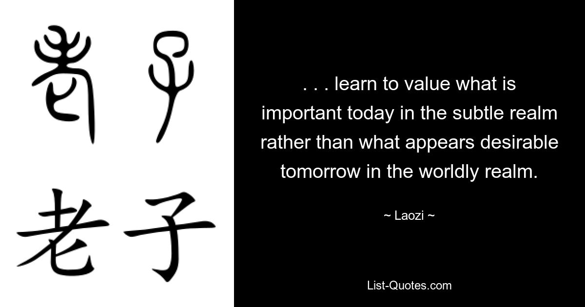 . . . learn to value what is important today in the subtle realm rather than what appears desirable tomorrow in the worldly realm. — © Laozi