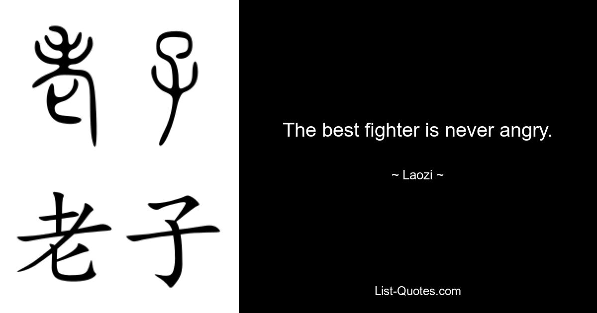 The best fighter is never angry. — © Laozi