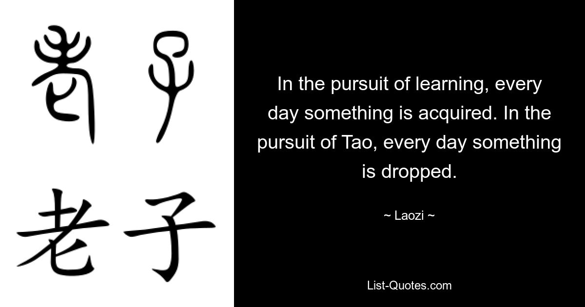 In the pursuit of learning, every day something is acquired. In the pursuit of Tao, every day something is dropped. — © Laozi