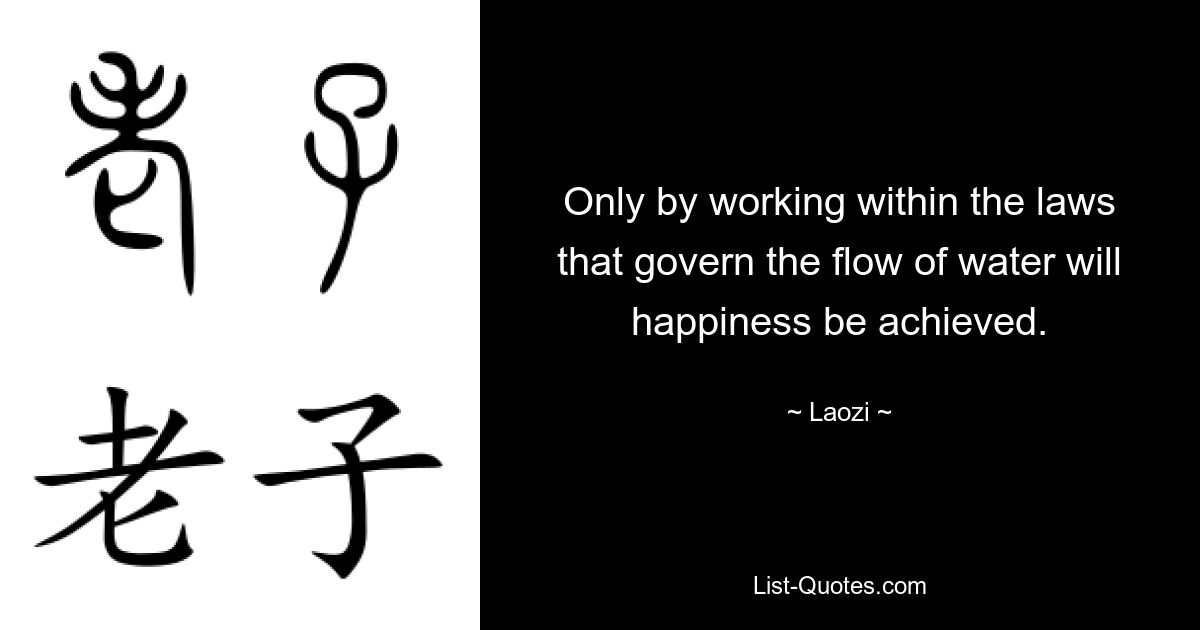 Only by working within the laws that govern the flow of water will happiness be achieved. — © Laozi