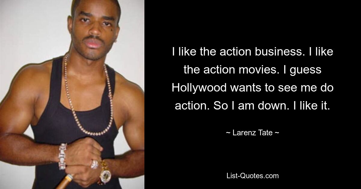 I like the action business. I like the action movies. I guess Hollywood wants to see me do action. So I am down. I like it. — © Larenz Tate