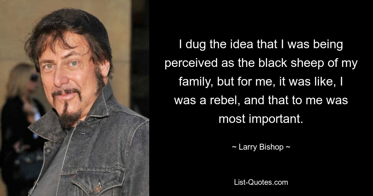 I dug the idea that I was being perceived as the black sheep of my family, but for me, it was like, I was a rebel, and that to me was most important. — © Larry Bishop