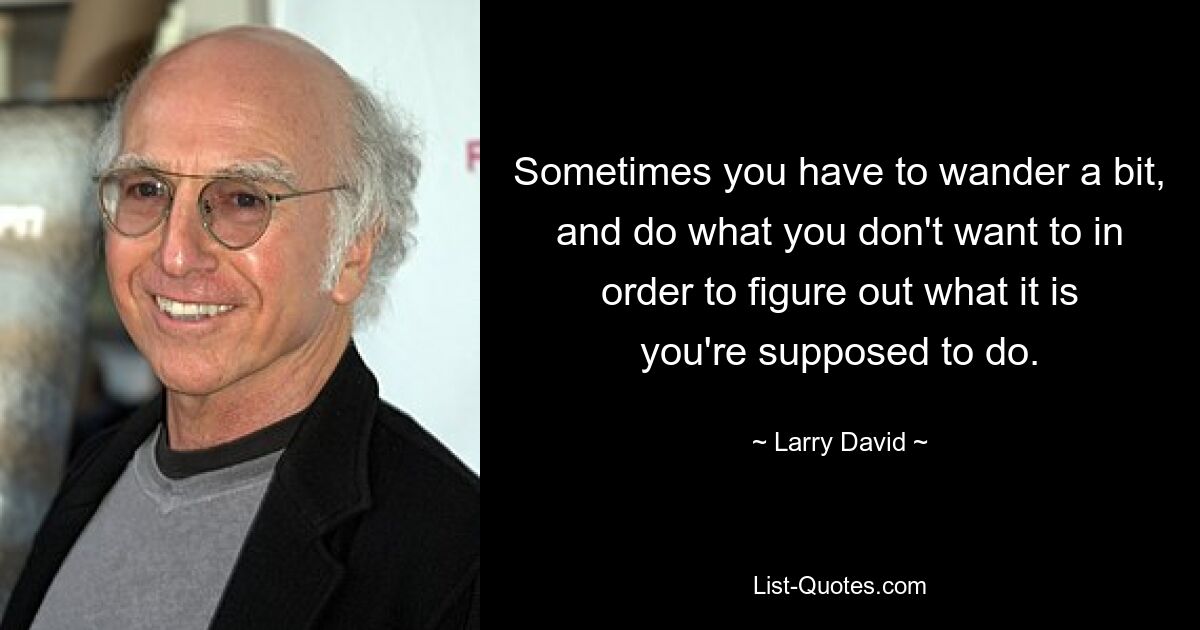 Sometimes you have to wander a bit, and do what you don't want to in order to figure out what it is you're supposed to do. — © Larry David